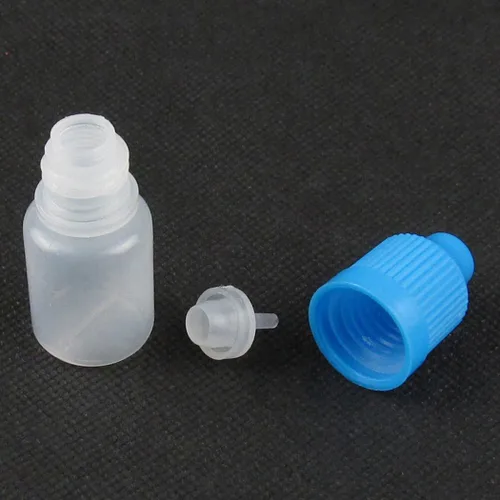 Vista 3 de Botellas con cuentagotas de plástico vacías de 0.1 fl oz, translúcido, 10 unidades, tapa azul