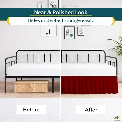 Vista 6 de Falda de cama con volantes con esquinas divididas para camas de día, cobertura de tres lados, fácil ajuste, fabricada con microfibra cepillada
