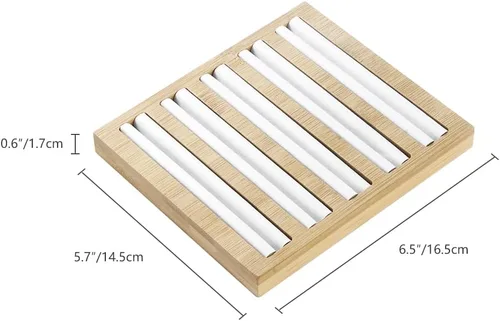 Vista 5 de Soporte de exhibición de anillos de madera de bambú, bandeja organizadora de aretes, regalo ideal para niñas y mujeres, soporte rectangular