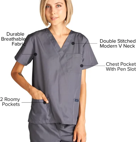 Vista 5 de Dagacci Scrubs Uniforme Médico para Mujeres y Hombres Conjunto de Scrubs Médicos Top y Pantalones