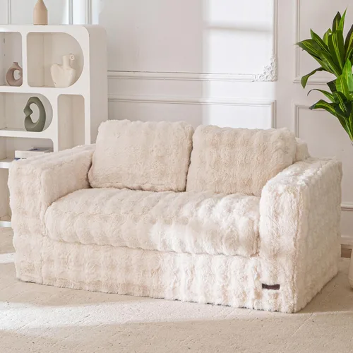 Vista 30 de MAXYOYO Sofá de 3 plazas para sala de estar, sofá sin hueso, cómodo puf con burbujas para apartamento, no necesita montaje, color beige