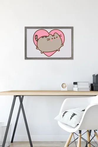 Vista 6 de Trends International Pusheen - Póster de pared de corazón, 22.4 pulgadas de largo x 14.7 pulgadas, versión enmarcada en madera de granero