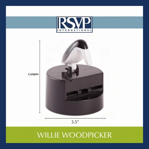 Vista 7 de RSVP International Willie Woodpicker - Soporte para palillos de dientes, pájaro carpintero, 100 unidades, plástico, blanco y negro