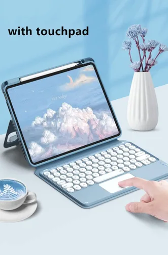Vista 5 de iPad Air Air2 iPad 5ª 6ª generación 9.7 pulgadas iPad 5 iPad 6 Funda con teclado Touchpad horizontal/vertical Soporte magnético desmontable BT