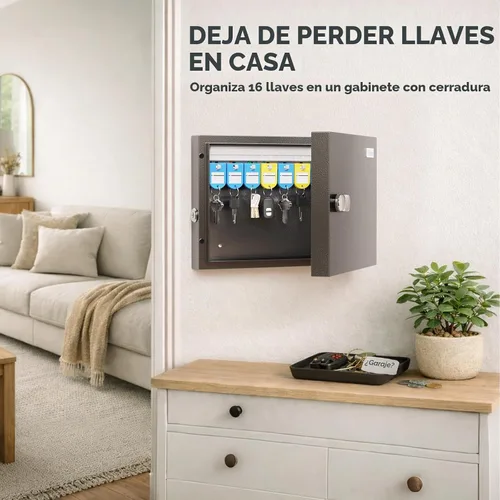 Vista 5 de WeHere Caja de 16 llaves – Armario de llaves montado en la pared con cerradura de combinación de 3 dígitos y llave de respaldo, caja de seguridad