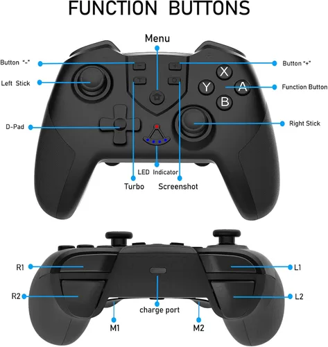Vista 6 de TERIOS Controlador inalámbrico Pro compatible con Switch Switch Lite Joypad prémium para videojuegos 3 niveles de velocidad turbo intensidad