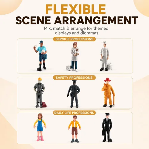 Vista 9 de 9 piezas de figuras de personas en miniatura para pasteles, realistas, detalladas, policía, piloto, bombero, cartero, chef, modelo pintado a mano