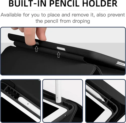 Vista 8 de Funda compatible con iPad de 9ª/8ª/7ª generación, para iPad de 10.2 pulgadas con soporte para lápiz, funda inteligente con soporte de TPU