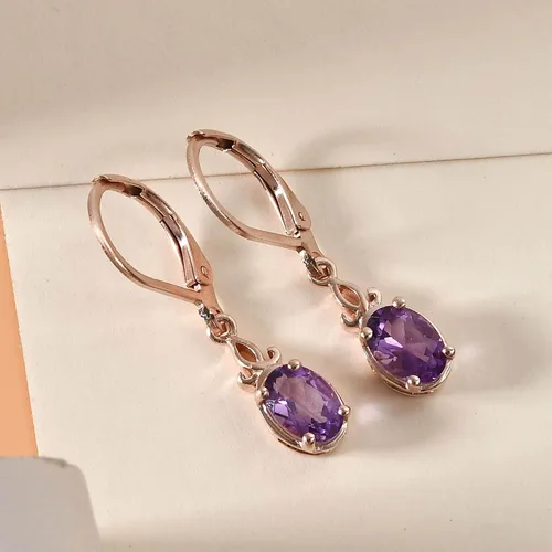 Vista 2 de Shop LC Ct 1 - Aretes colgantes de amatista morada para mujer, joyería de plata de ley 925, piedra natal con palanca trasera, joyería de disfraz