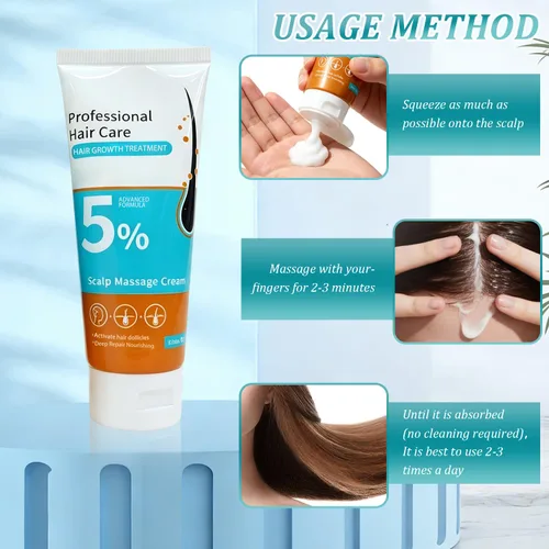 Vista 5 de 2 cremas de masaje para el cuero cabelludo al 5% del crecimiento del cabello, anti-pérdida de cabello con biotina de romero para hombres y mujeres