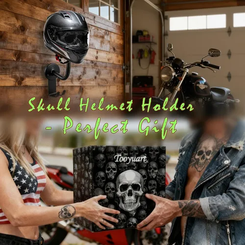 Vista 2 de Soporte para casco, soporte para casco de calavera, soporte de pared para casco con 2 ganchos, colgador de casco para abrigos, gorras, béisbol