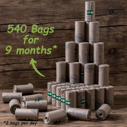 Vista 5 de GREENER WALKER Bolsas de basura para perros, 540 bolsas extragruesas, fuertes, 100% a prueba de fugas (marrón)