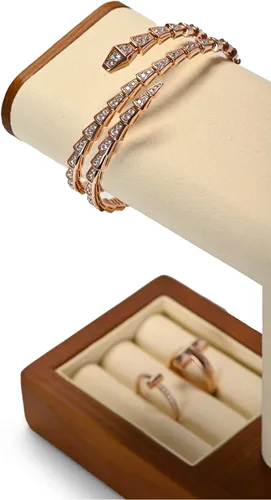 Vista 6 de Oirlv Soporte de exhibición de reloj de madera maciza Soporte de reloj con barra en T para hombres y mujeres Organizador de accesorios de joyería