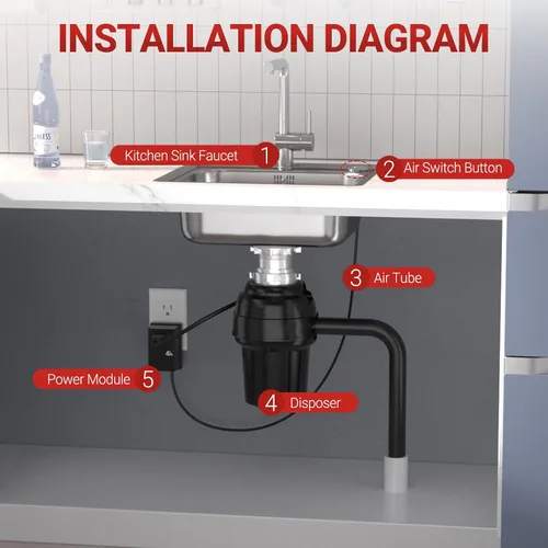 Vista 5 de APIELE Kit de interruptor de aire de eliminación de basura, interruptor de botón superior del fregadero con certificación UL para triturador de Mate