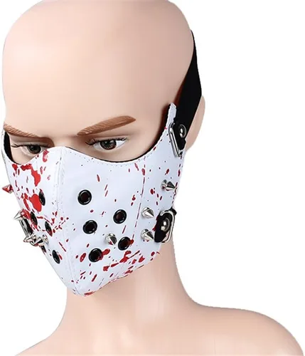 Vista 2 de Máscara de piel sintética con remaches antipolvo para cosplay punk, de media cara