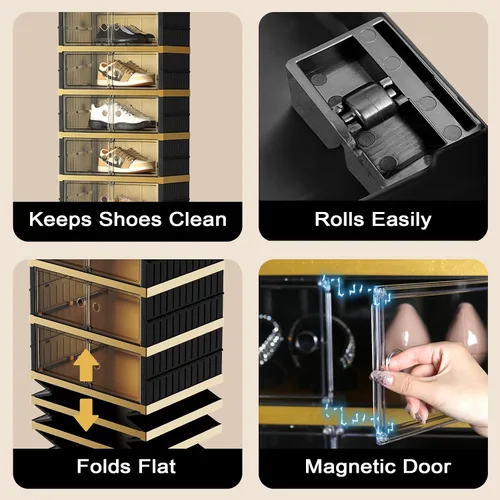 Vista 5 de SYNCVIBE Zapatero portátil organizador de 9 niveles 18 pares, armario plegable de zapatos, cajas plegables de almacenamiento de zapatos con puertas