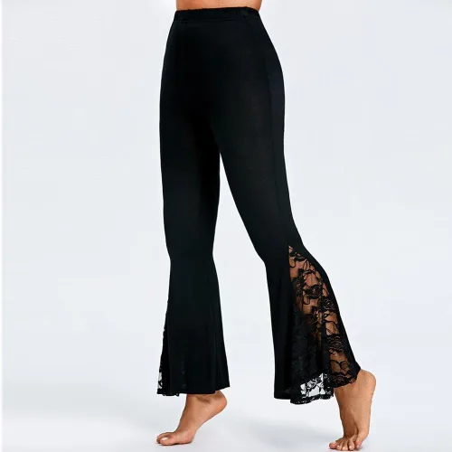 Vista 2 de Pantalones acampanados de yoga para mujer, pantalones elásticos de teñido anudado, cintura alta, talla grande, pantalones palazzo largos y anchos