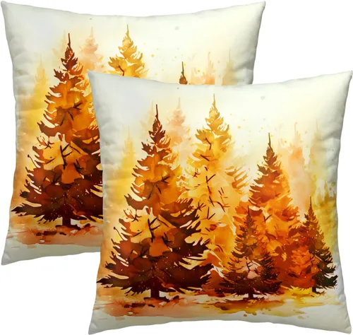 Vista 18 de Fundas de Almohada de Bosque de Pinos 22x22 Juego de 2, Fundas de Almohada Decorativas de Árboles de Abeto y Cedro Verde Nieve Beige de Invierno