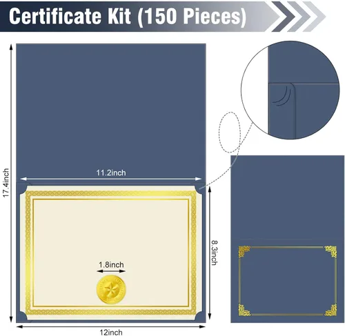 Vista 2 de El kit de certificado de 150 piezas incluye 50 soportes para certificados, cubiertas de diploma, 50 piezas de papel de certificado con borde