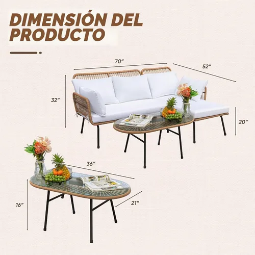 Vista 3 de Devoko Juego de muebles de patio al aire libre, juego de sofá