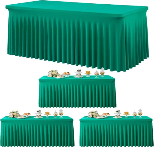 Vista 33 de Paquete de 3 Manteles de Spandex Azul Bebé para Mesas Rectangulares de 6 Pies, Falda de Mesa Azul Elástica Ajustada de 6 Pies para Fiestas de Boda