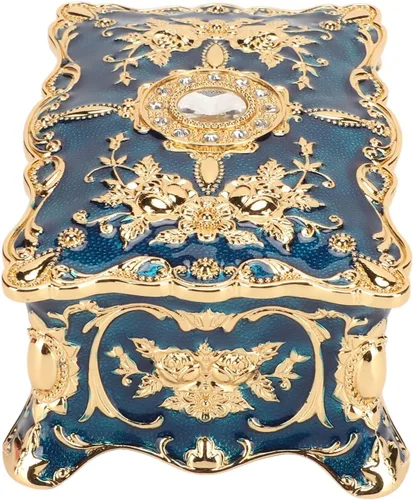 Vista 7 de TOPINCN Organizador de baratijas, caja de joyería para prevención de óxido, aleación de zinc, elegante para aniversario (azul dorado)