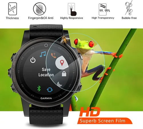 Vista 4 de Protector de pantalla de vidrio templado para Garmin Fenix 5S [0.012 in 2.5D High Definition 9H] Premium Clear Screen Protector para Garmin Fenix 5S