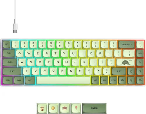 Vista 17 de Protable - Teclado mecánico para juegos al 60%, mini compacto RGB retroiluminado 61 teclas, teclado de oficina con cable con interruptor rojo