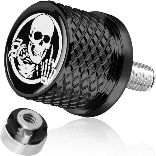 Vista 11 de Tornillo de acero inoxidable moleteado para asiento de guardabarros, rosca de 1/4 pulgadas - 20 para Harley Davidson 1996-2020, esqueleto de dedo