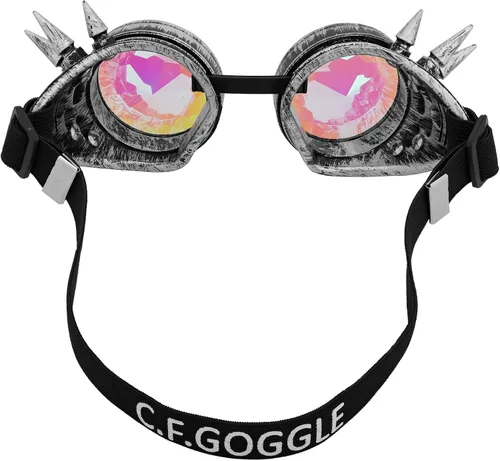 Vista 90 de Gafas caleidoscopio para raves trippy psicodélico steampunk con lentes de cristal de difracción de prisma arcoíris