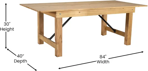 Vista 3 de Flash Furniture HERCULES Mesa de Granja Plegable Rectangular de Pino Macizo Rústico Antiguo de 7' x 40", Color Natural Claro