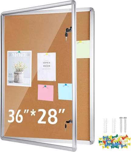 Vista 8 de Ctosree Tablero de corcho de anuncios cerrado con cerradura de 36 x 28 pulgadas, vitrina para exteriores con puerta de vidrio, tablero de anuncios