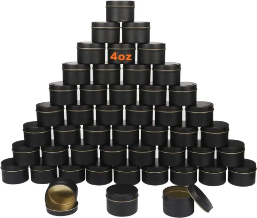 Vista 8 de Paquete de 24 latas de velas negras de 4 onzas, latas para hacer velas a granel, frascos de velas, recipientes para velas