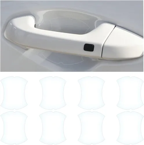 Vista 14 de 8 unidades de calcomanías para manija de puerta de coche, protector de copa de puerta de coche de fibra de carbono antiarañazos, película protectora