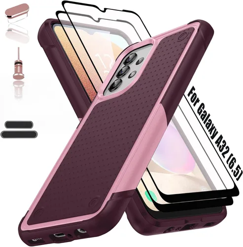 Vista 9 de Funda resistente para Samsung Galaxy A32(5G) de 6.5 pulgadas, 4 esquinas con bolsas de aire [protección contra caídas de 12 pies], agarre