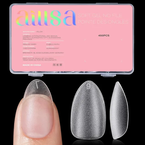 Vista 15 de AILLSA - Puntas de uñas de ataúd extra cortas de cobertura completa, puntas de uñas transparentes de gel acrílico 450 puntas de uñas postizas