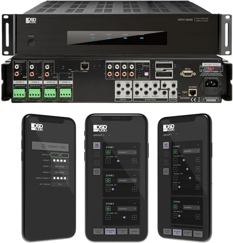Vista 8 de OSD Audio MX880 GEN2 Amplificador de 4 zonas 8Ch x 80W, Clase D, botones de encendido/apagado del panel frontal, audio distribuido