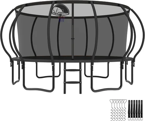 Vista 2 de YORIN Tranpoline - Tranpoline de 10 12 14 15 16 pies para niños y adultos, tranpolina recreativa de 1500 libras con aro de baloncesto, red