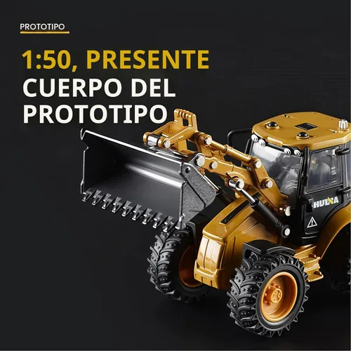 Vista 2 de Retroexcavadora, excavadora, camión, juguetes para niños, 1/50, construcción de vehículos de ingeniería de metal, tractor, colección de modelos