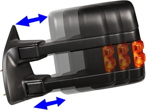 Vista 3 de DNA Motoring TWM-027-T666-BK-AM-L Espejo de remolque plegable telescópico manual con señal de giro compatible con 08-16 F250 / F350 / F450 / F550