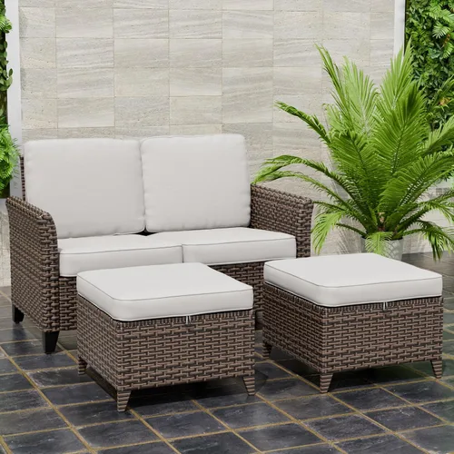 Vista 10 de EAGLE PEAK Ocean Vista - Sofá de mimbre para patio al aire libre, cojines profundos, muebles de ratán resistentes a la intemperie, sofá biplaza