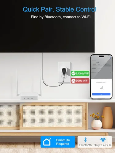 Vista 3 de EIGHTREE Enchufe inteligente 2025, actualización a 15A, toma de corriente Bluetooth y Wi-Fi de doble conexión, control de voz, toma de control