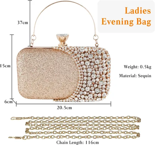 Vista 3 de CORIOS Bolso de noche de diamantes de imitación para mujer, bolso de mano de cristal con purpurina brillante con lentejuelas para banquete y boda