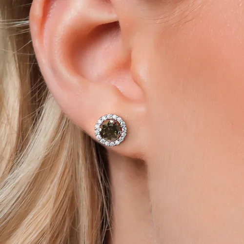 Vista 230 de Gem Stone King Aretes redondos de plata de ley 925 de 0.236 in con piedra natal extraíble para mujer