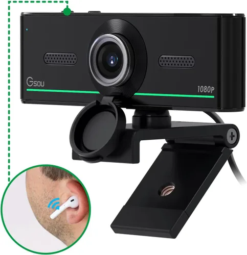 Vista 9 de Gsou - Cámara web 1080P con micrófono para escritorio, corrección automática de luz, cubierta de privacidad, cámara web de computadora, conexión