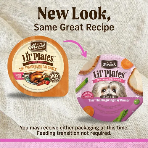 Vista 2 de Merrick Lil' Plates - Alimento húmedo sin cereales para perros pequeños, receta Tiny Thanksgiving Day Dinner, 12 envases de 3.5 onzas Natural, Grain