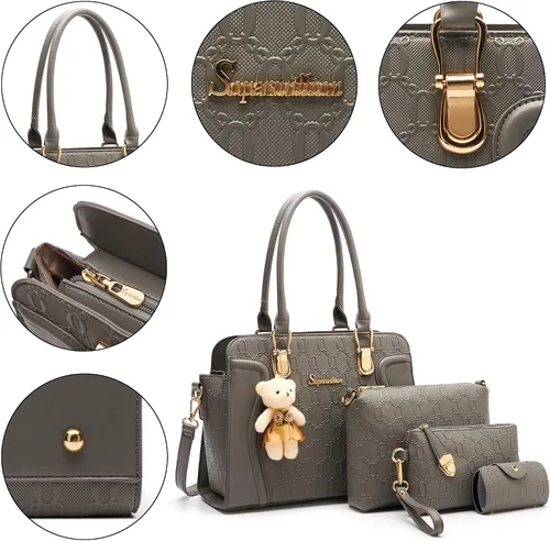Vista 73 de Bolsos de mano de moda para mujer, bolsa de hombro, asa superior, bolsa de mano, juego de 4 piezas