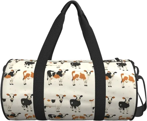 Vista 7 de Large Duffle Bag for Travel - Cute Cow Retro Print Gym Bag for Women Men, Travel Foldable Bags for Women Men with Zippered Multiple Pockets