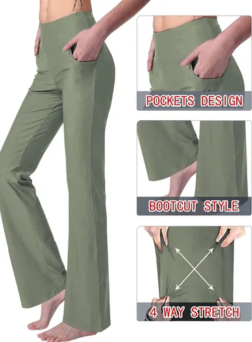 Vista 4 de Pantalones de yoga para mujer con bolsillos, cintura alta, pantalones de entrenamiento de yoga para mujer