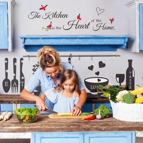 Vista 7 de Calcomanías de pared para cocina, decoración de cocina, el corazón del hogar, decoración de pared con citas, letrero de utensilios de decoración